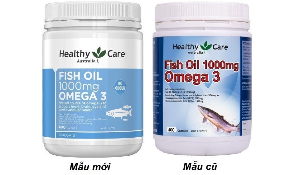 Bao bì mẫu mới và mẫu cũ của viên uống dầu cá Healthy Care Fish Oil