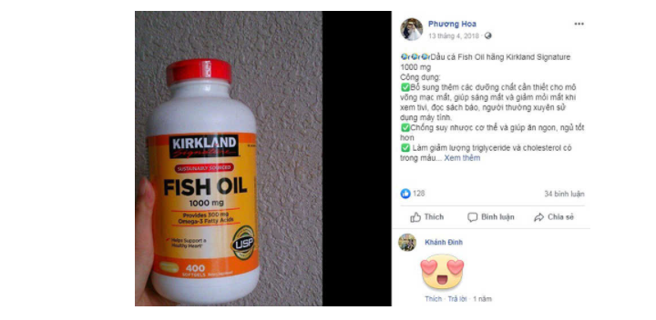 Review dầu cá Kirkland Signature trên facebook