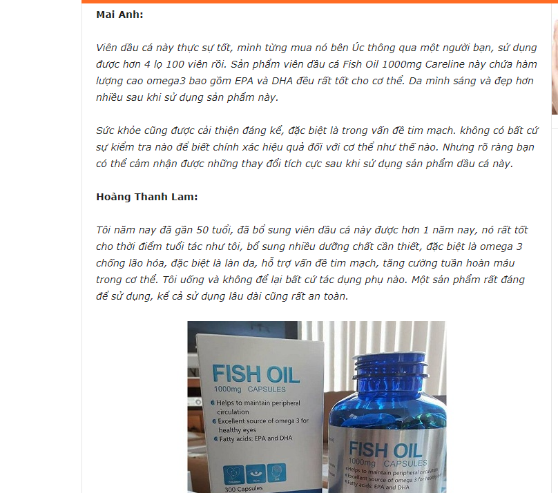 Review của khách hàng về Careline Fish Oil.