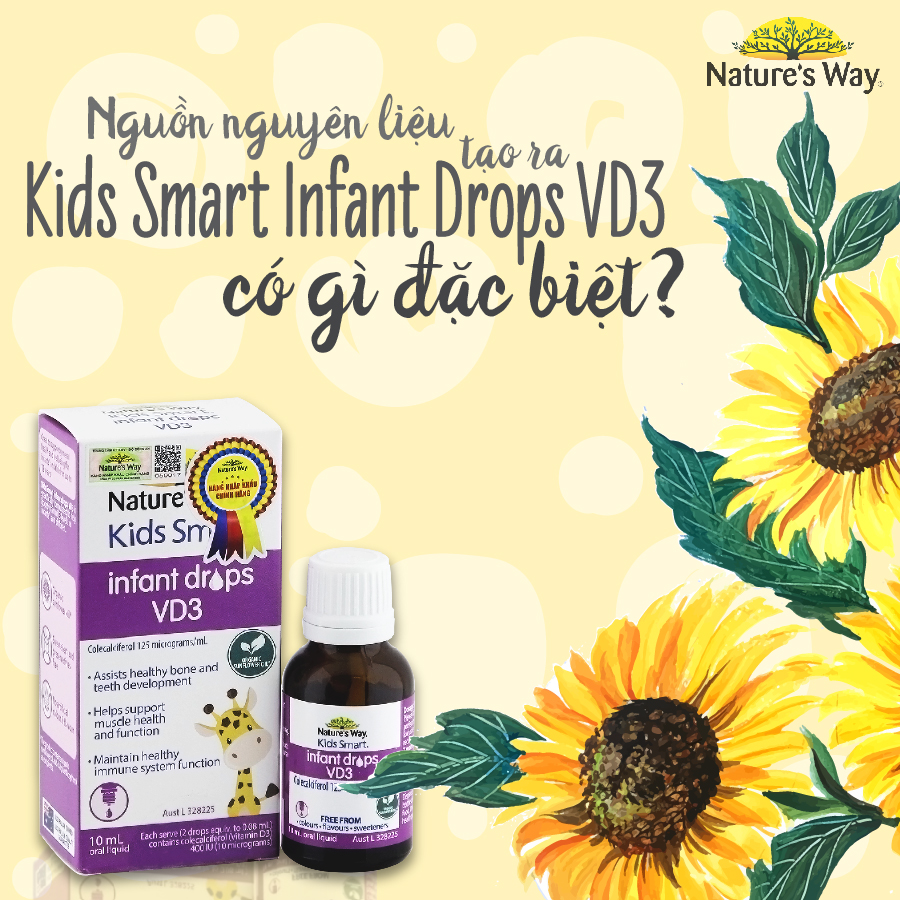 Kids Smart Infant Drops VD3 của Nature’s Way được chiết xuất từ tinh dầu Hướng dương Organic